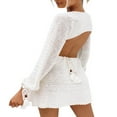 thumbnail image 3 of AMERTEER Robe de Plage Tricotée à Manches Longues avec Franges pour Femmes, Crochet Découpé, 3 of 6