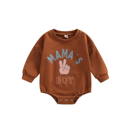 

ZIYIXIN Toddler Baby Boy Letter Print Sweatshirt Romper Oversized Long Sleeve Jumpsuit Fall Winter Clothes Brown 0-6 Months