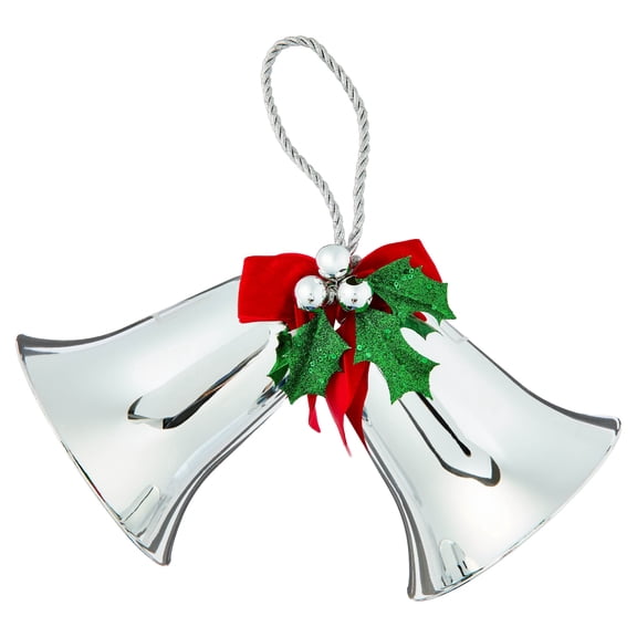 Large Metallic Silver Double Bell Christmas Ornament with Bow, 6.5", by Holiday Time