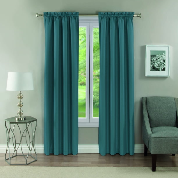 Eclipse Samara Solid Color Blackout Rod Pocket Single Curtain Panel Peacock Blue 42 X 63 Walmart Com