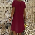 thumbnail image 5 of Summer Plus Size Dresses for Womens 2025 Fashion Loose V-Neck Solid Short Sleeve Cotton And Linen Dress, 5 of 7
