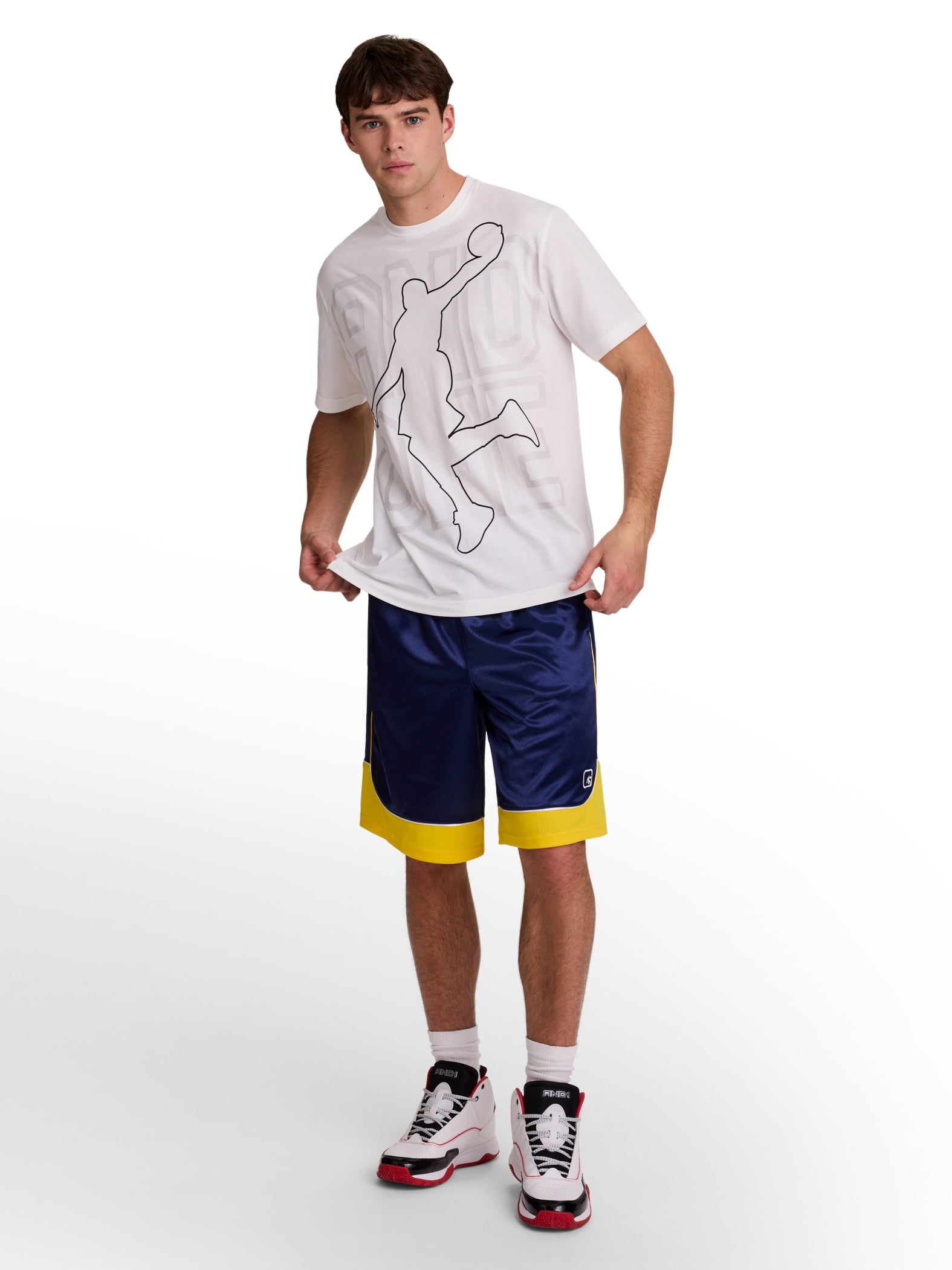 AND1 Men's and Big Men's All Court Colorblock Short, 11" inseam, up to Size 5XL