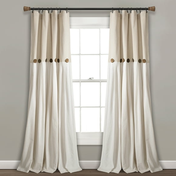 Lush Decor Button Window Curtain Single Panel, 95" x 40", Linen