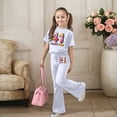 thumbnail image 2 of Tisuna Girl'S 2 Pieces Casual Outfits Set 41 Number Print Short Sleeve Crew Neck Tops With Flare Leg Pants Stylish Comfortable Big Kids Summer Daily Clothes Set White, 2 of 5