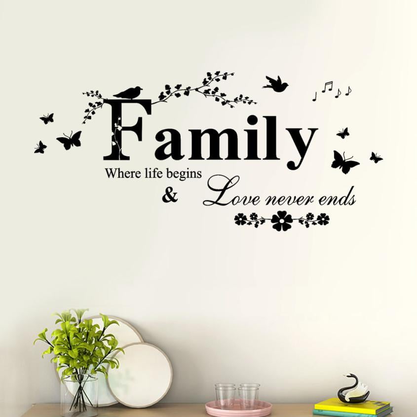Family Love Never Ends Quote Vinyl Wall Decal Wall Lettering Art Words Wall Sticker Home Decor ...