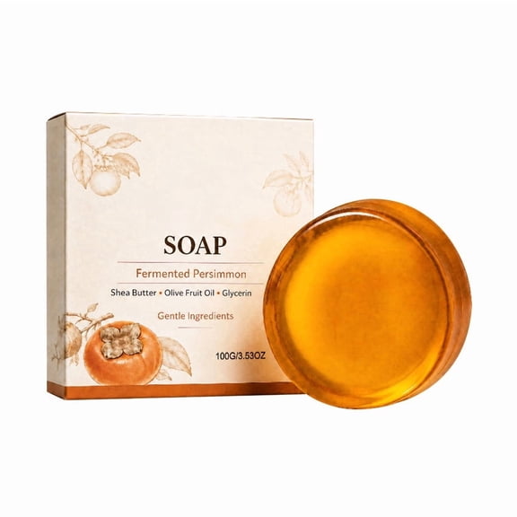 Fermented Persimmon Handmade Soap Bar, Shea Olive Oil Moisturizing Deodorizing Cleanser for Face and Body 100g