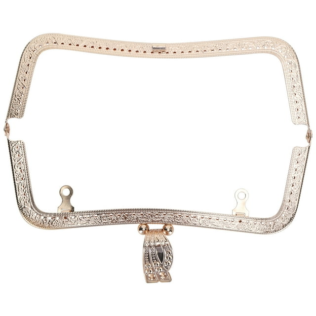 Cadre de Sac à Main en Métal DIY Fermoir à Baiser Verrou Rétro Poignée Embossée Accessoires de Quincaillerie 20cm Doré B01-027-00477