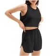 thumbnail image 3 of HVOBTTY Women's Crew Neck Solid Color Stretch Sleepwear Sleeveless Tank Top and Shorts Breathable 2 Piece Pajamas Set Black, XL, 3 of 5