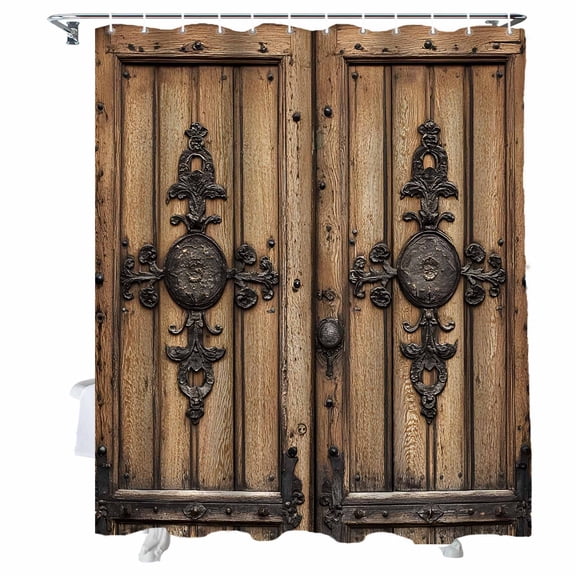 Shower Curtains Wood Barn Door Bath Curtain Wooden Plank Waterproof Bathroom Shower Curtain Set with Hooks Decoration 36 x 72 Inches