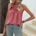 thumbnail image 4 of Womens Slanted One Shoulder Tops Dressy Casual Tie Bow Knot Sleeveless Flowy Chiffon Blouse Tunic Shirts Pink XL, 4 of 7