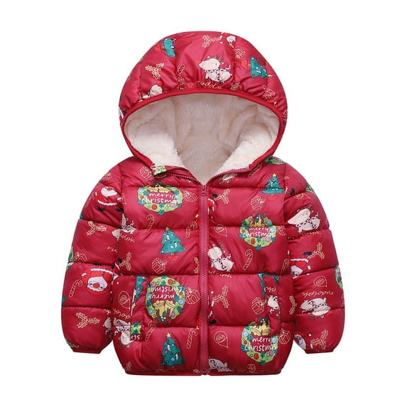 Gyratedream Toddler Kid Little Girl Boy Fleece Lined Down Jacket Christmas Print Coat