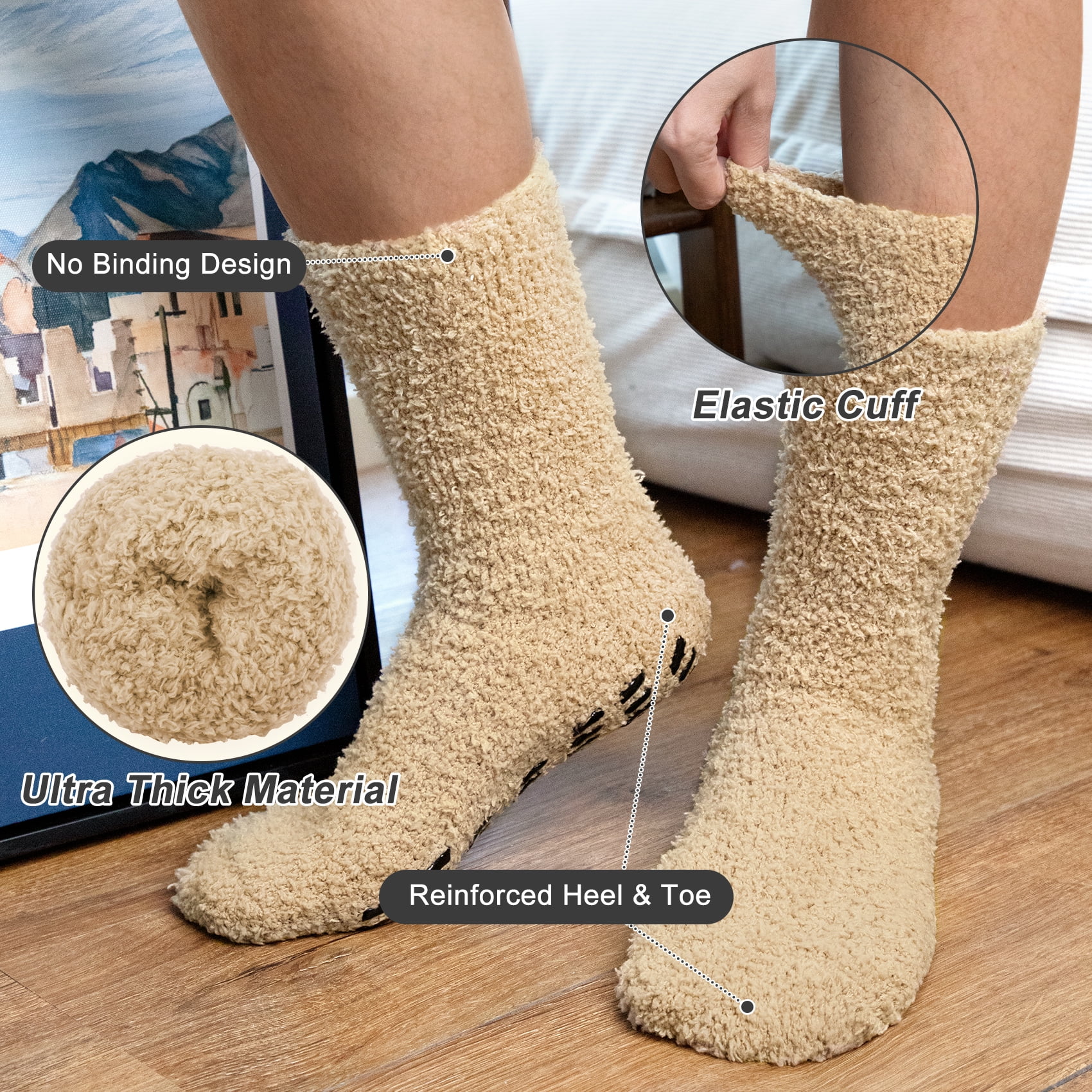 KOITHOT 6 Pack Men Fuzzy Socks Warm Winter Soft Fluffy Cozy Slipper Fleece Socks for Men