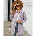 thumbnail image 6 of jinghuiyue Women Flannel Plaid Shirt Classic Button Down Long Sleeve Shirts Casual Business Cropped Tops with Pocket L, 6 of 7