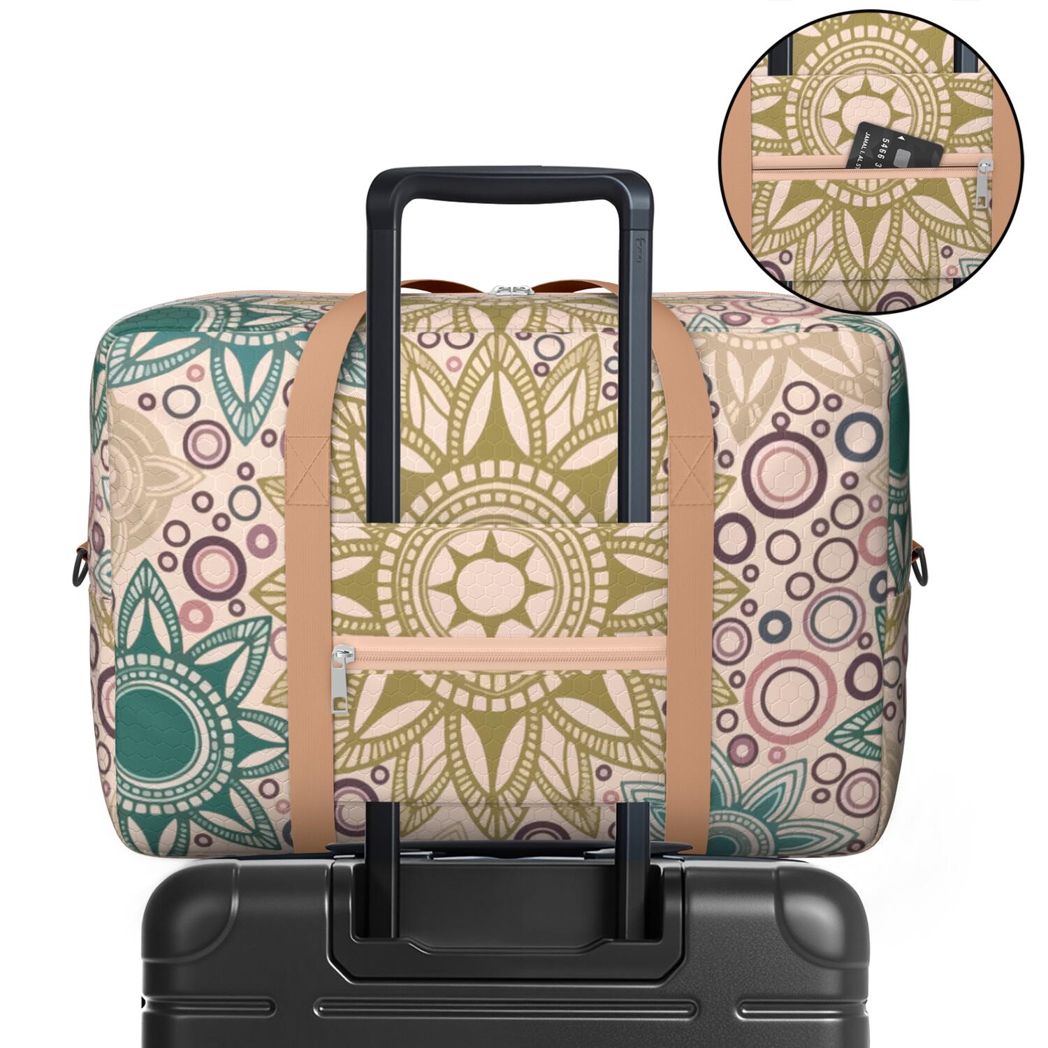 For Spirit Airlines Personal Item Bag 18x14x8 Inch, Boho Weekender Travel Bag, Foldable Travel Duffel Bag Underseat Carry on Bag with Luggage Sleeve for Women and Men 30L