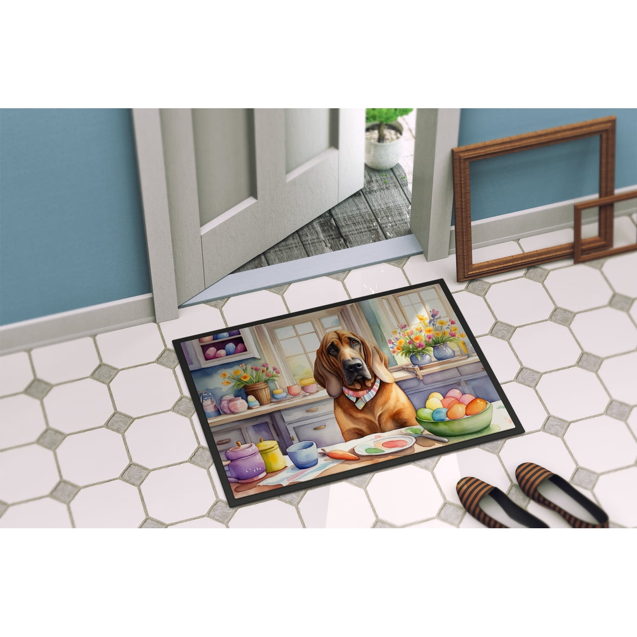 Decorating Easter Yorkshire Terrier Doormat