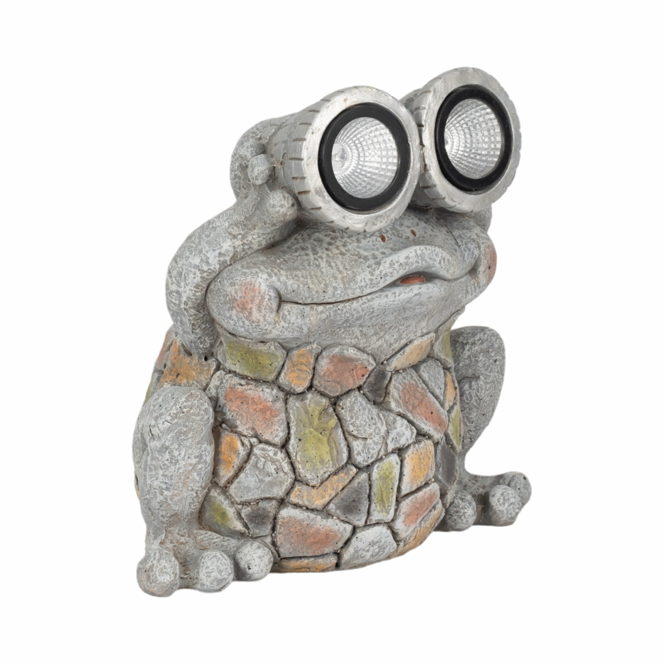 Decorative Frog Statue with Solar Goggles for Garden Decor - Figurine for Front Porch, Patio Accent, and Backyard Decor - Garden Yard Art for Flower Bed or Sunroom - 12", Gray & Yellow
