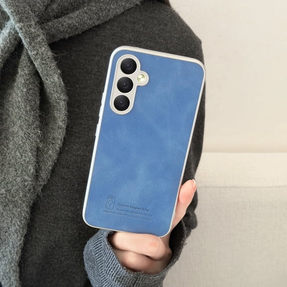 Magnetic For Samsung Galaxy A25 5G Phone Case,Compatible with Mag-Safe,Anti-Scratch Retro PU Leather Back,Non-Slip Silver Frame Design,Ultra Slim Shockproof Thin Fit Durable Phone Case,Blue