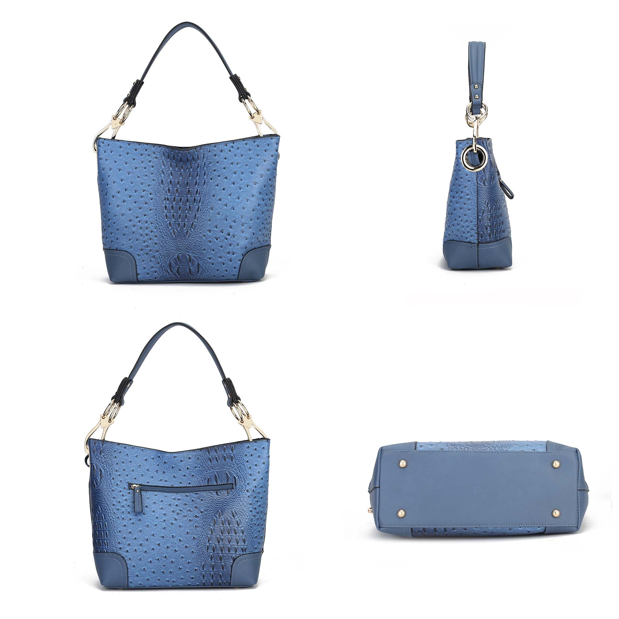 MKF Collection Wandy Women's Hobo Bag Set with Wristlet Wallet, Vegan Leather Croco Shoulder Bag 2Pcs by Mia K - Blue