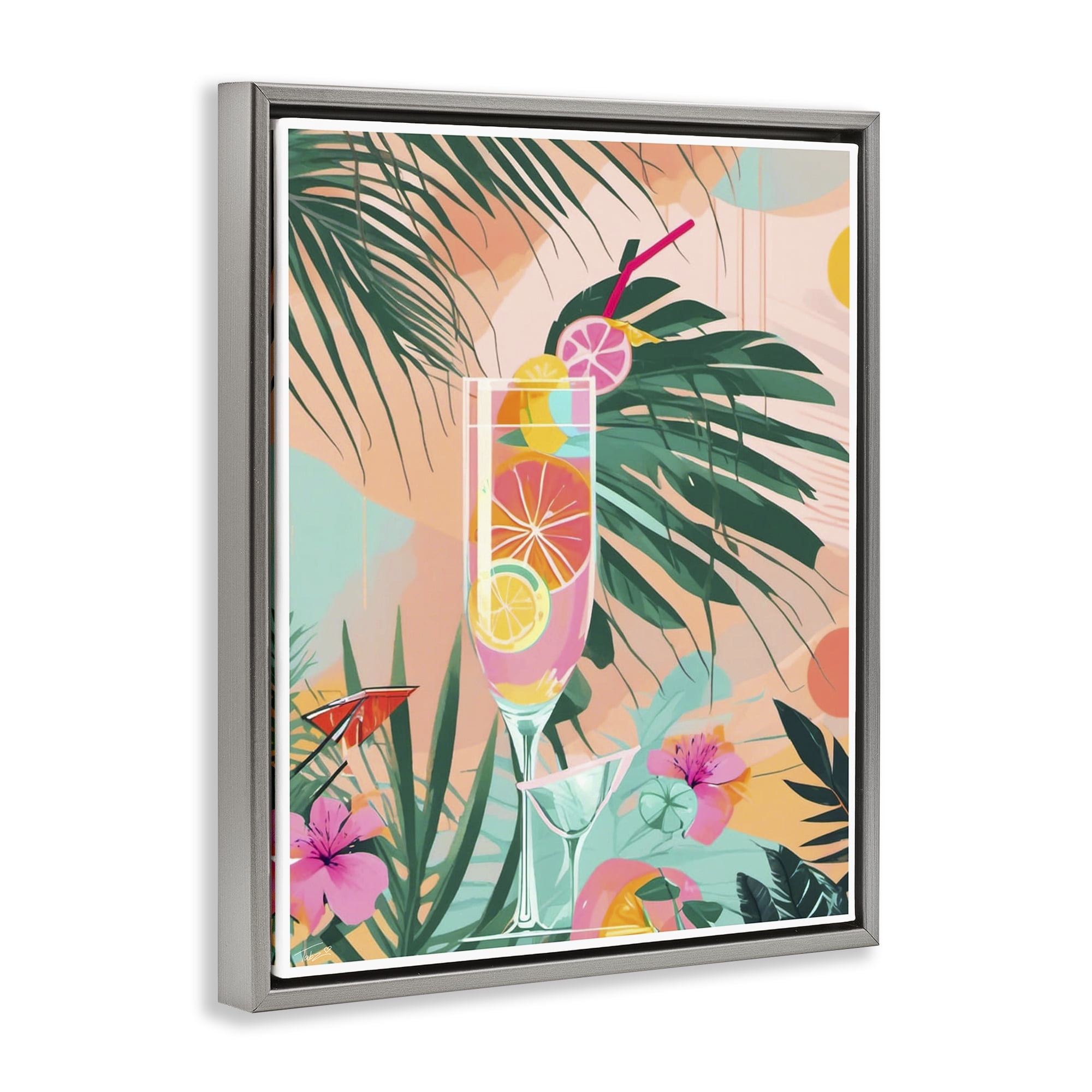 Stupell Industries Jungle Lemonade Cocktail Gray Framed Floater Canvas Wall Art, design by Tabz Jones