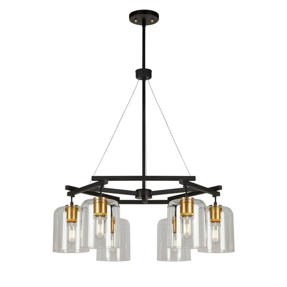 Tyrone 6-Light Black and Soft Gold Chandelier with Clear Glass - Black and Soft Gold