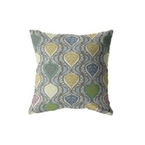 Amrita Sen Flower Prism Broadcloth Indoor Outdoor Zippered Pillow Gold and Green on Gray