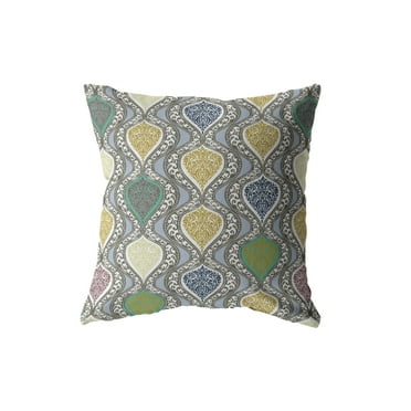 Amrita Sen Flower Prism Broadcloth Indoor Outdoor Zippered Pillow Gold and Green on Gray