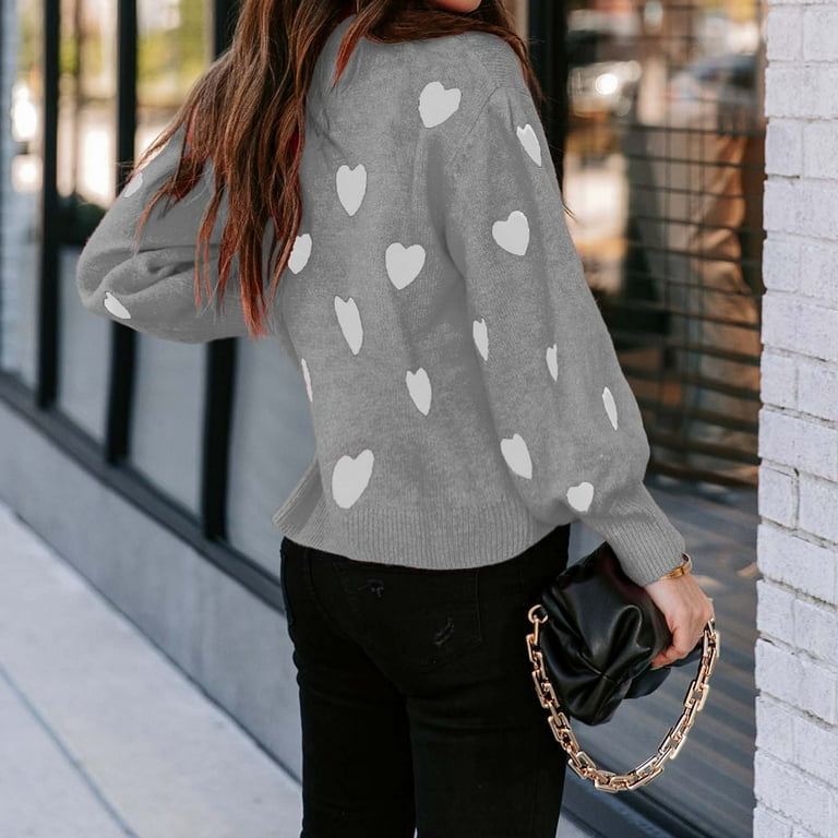 Yeahitch Women's Heart Crewneck Sweater Knit Sweater Pullover