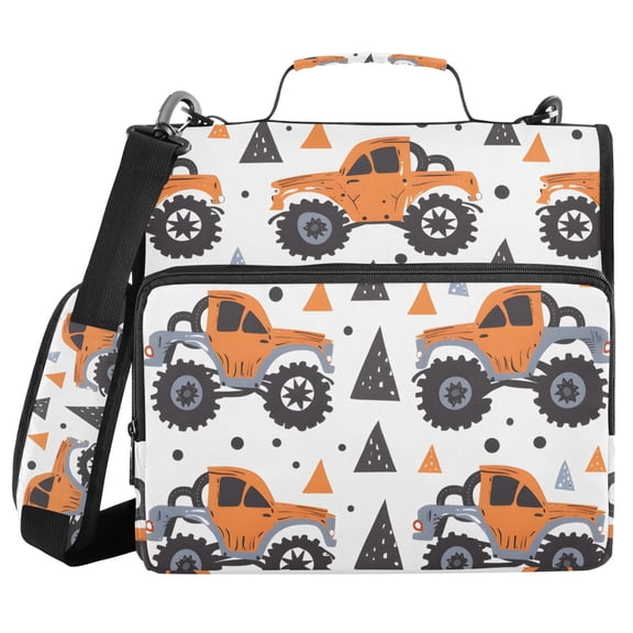 3 Ring Zipper Binder with Shoulder Strap Waterproof Trapper Keeper 2 Inch D-Ring 500 Sheets Capacity Hand Paint Monster Truck