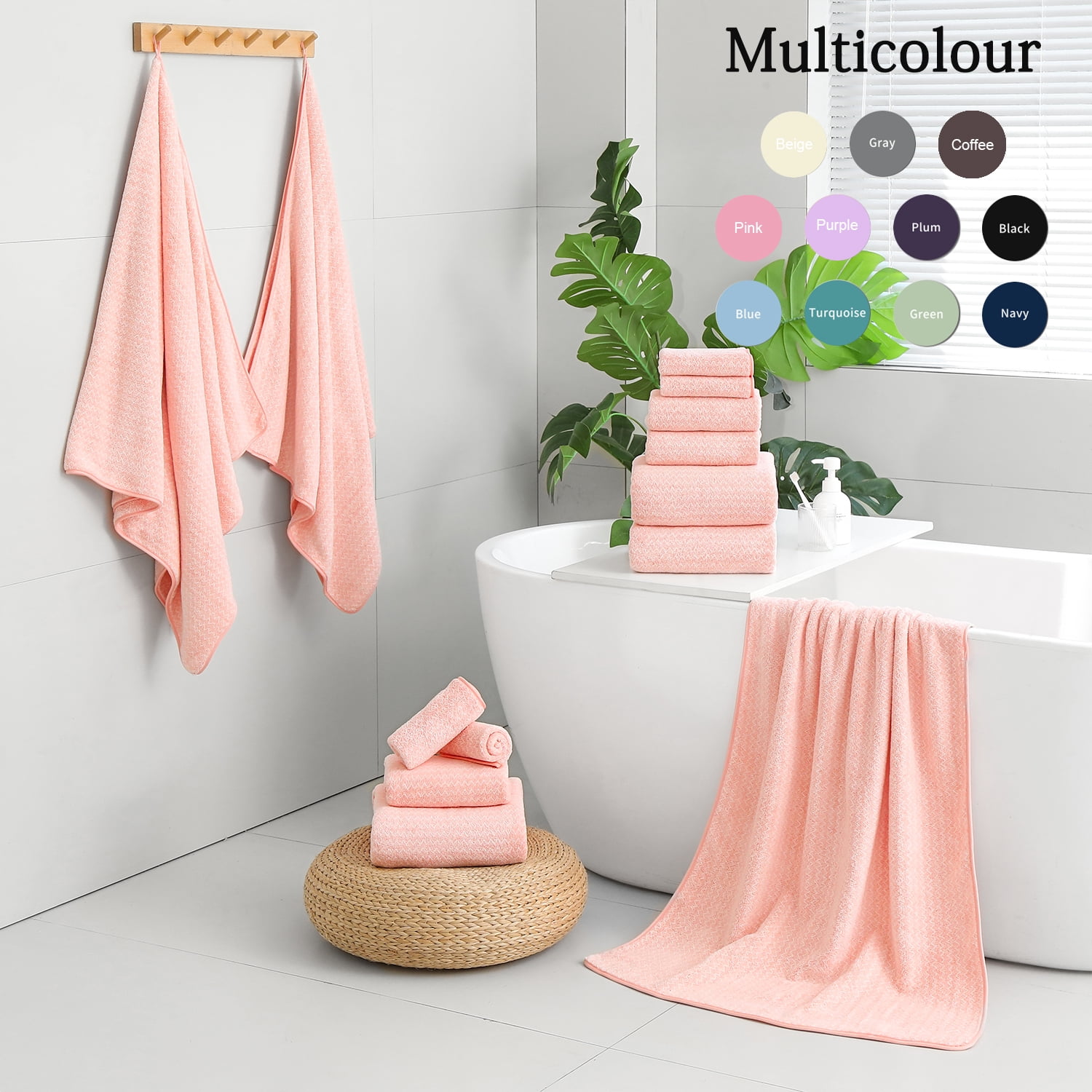 Covina Home 18 Piece Bath Towels Set,100% Microfiber Family Bathroom Towel with Hanging Loops-6 Bath Towels,6 Hand Towels,6 Washcloths,Quick Dry Highly Absorbent Shower Towel for Bathroom,Hotel,Spa