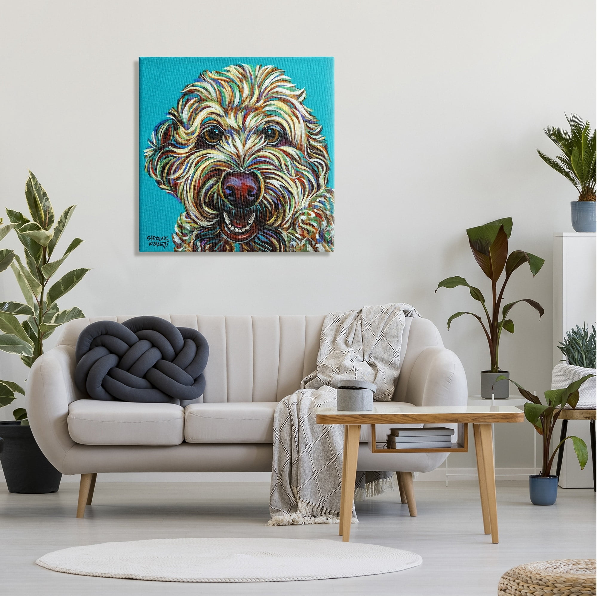Stupell Industries Blue Pop Style Bright Bold Shaggy Dog Portrait Paintings Gallery-Wrapped Canvas Print Wall Art, 30x30, by Carolee Vitaletti