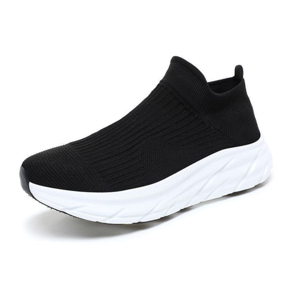 EKVAHL Orthopedic Slip On Walking Shoes for Men, High Ankle Stretch Knit Arch Support Cushioned Sneakers, Thick Sole Outdoor Daily Fitness Trainers White