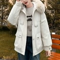 thumbnail image 2 of TFEOQRY Fashion Women Cotton Padded Coats Casual Comfortable Long Sleeve Hooded Pocket Drawstring Parkas Beige, 2 of 7