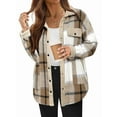 thumbnail image 3 of Womens Fall Flannel Shackets Plaid Button Down Jacket Casual Long Sleeve Fleece Shirt with Pockets Light Khaki XL, 3 of 8