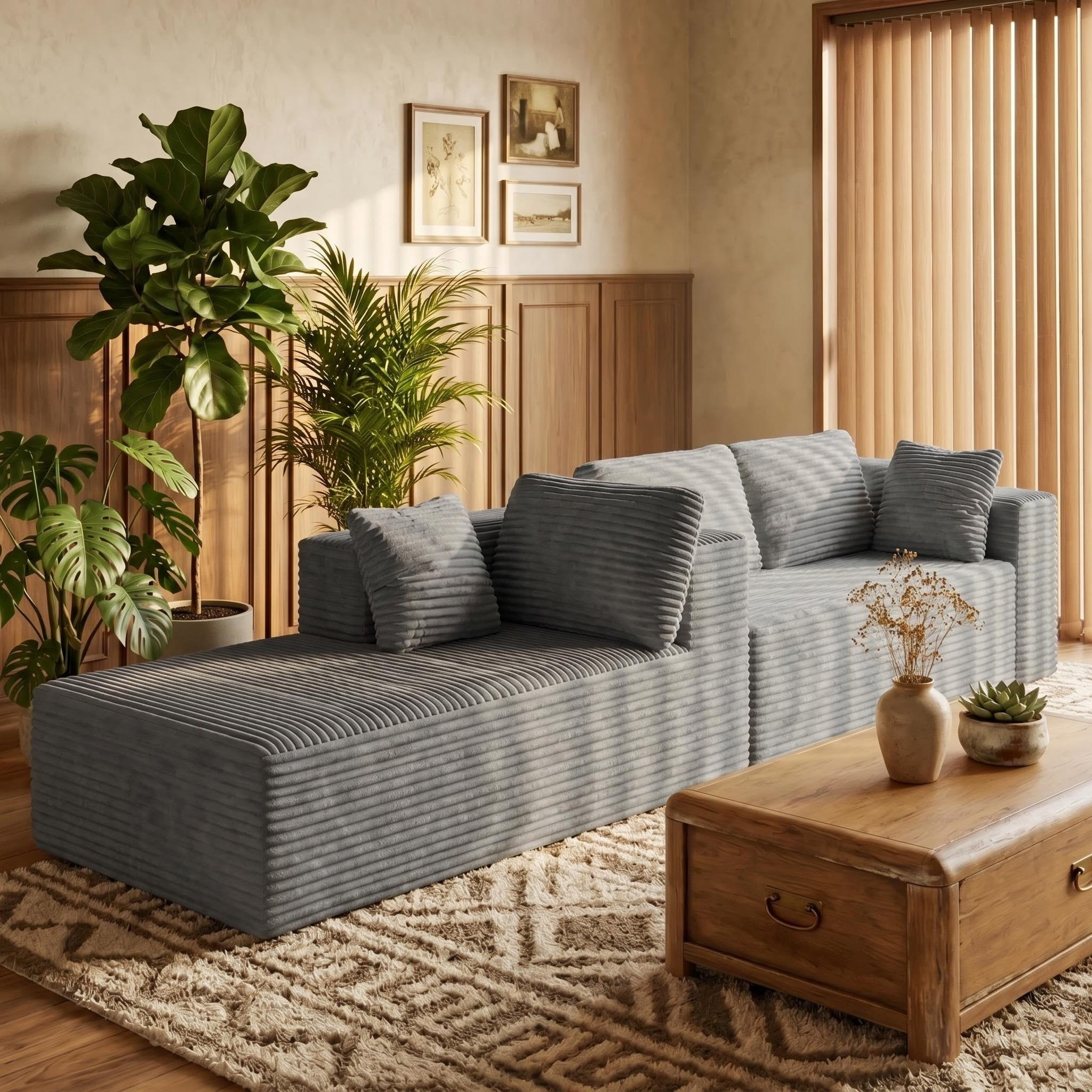 Cloud Sofa, 105" Couches for Living Room, L-Shaped Modular Sectional, No Assembly Boneless Deep Seat, Gray Corduroy