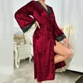 thumbnail image 5 of Tnhcen Women's Long Sleeve Lace Trim Velvet Sleepwear Dress - Solid Color Long Robe Pajamas Home Wear with Belt Plus Size (S-L), 5 of 6