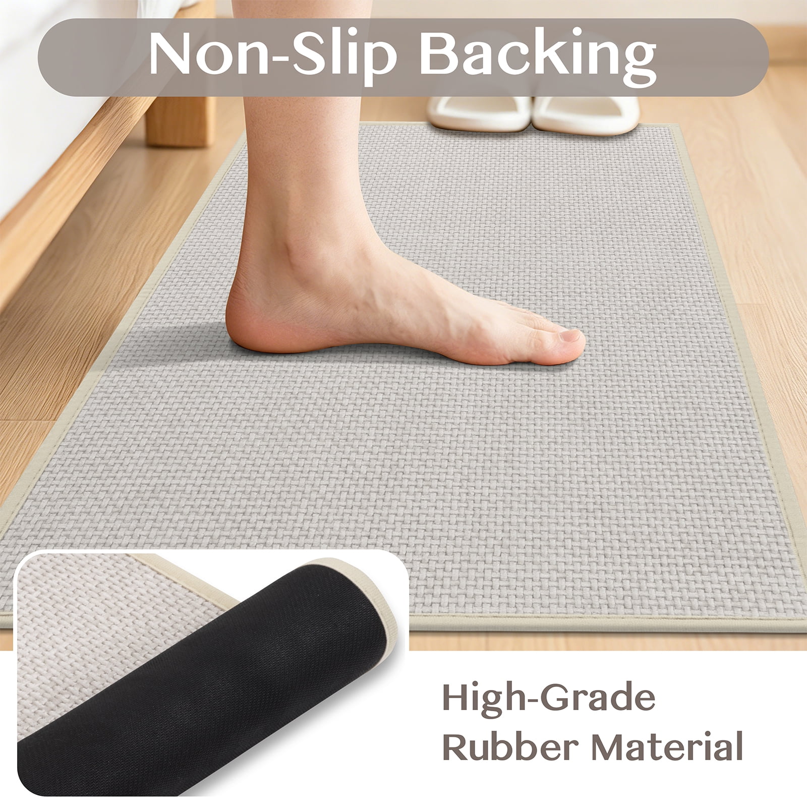 Ileading 3pcs Bathroom Rugs Set with U-Shaped Mat, Non Slip, Soft, Absorbent Bath Mats for Tub, Shower, Toilet 18"x26"+18"x48"+U Shape 20"x24" Beige