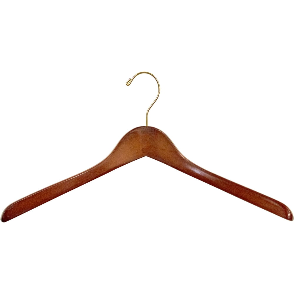 Curved Wooden Top Hanger with Mahogany Finish and Brass Hardware by