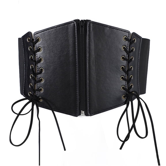 Black Underbust Corset Belt for Women, 26‑38 Inch Waist | Elastic Waist Cincher, Renaissance, Pirate & Catwoman, PU Leather Half Corset