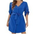 thumbnail image 1 of FAIWAD Robe Chemise à Col en V pour Femme, Manches Courtes, Boutonnée, Robe Tunique d'Été Décontractée, Mini-Robe avec Ceinture, 1 of 5