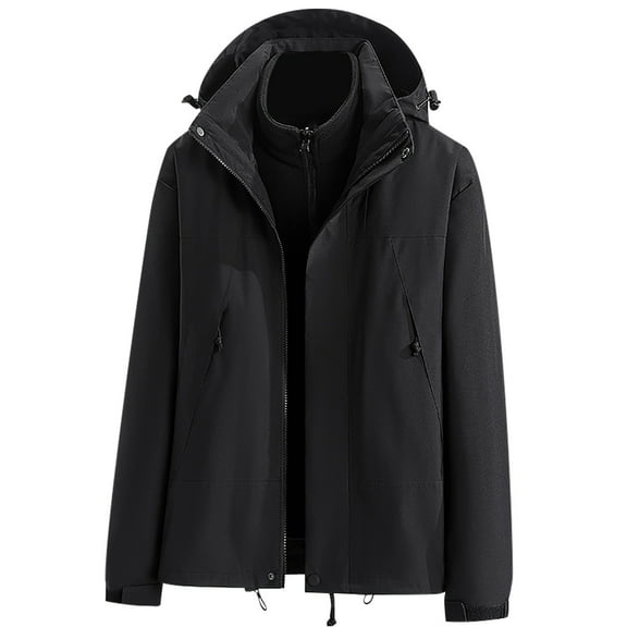 Htigea 3 in 1 Womens Hiking Jacket Waterproof Windproof Windbreaker Detachable Winter Hooded Coats Outdoor Warm Outerwear Black L