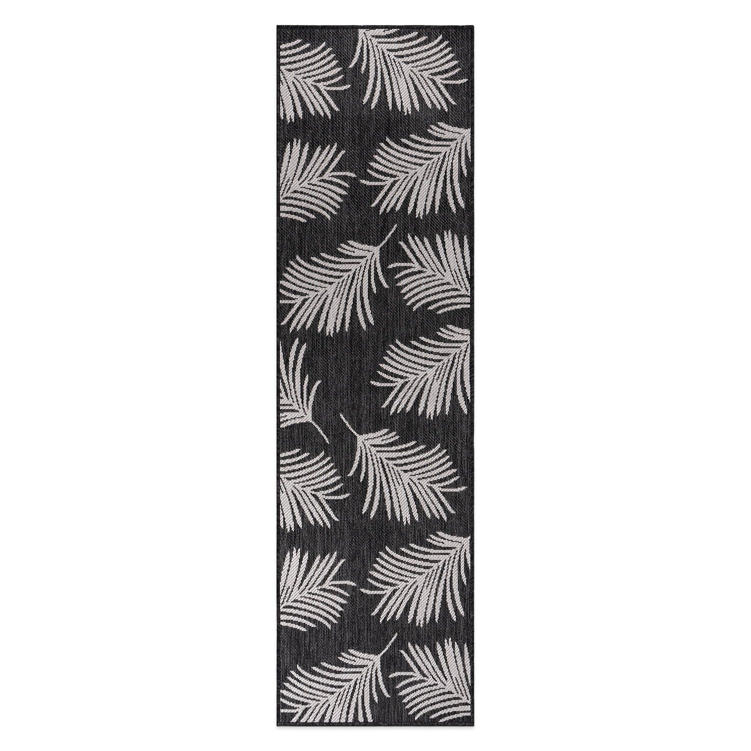 World Rug Gallery Contemporary Palm Leaves Textured Flat Weave Indoor/Outdoor Area Rug - BLACK 2'x7'