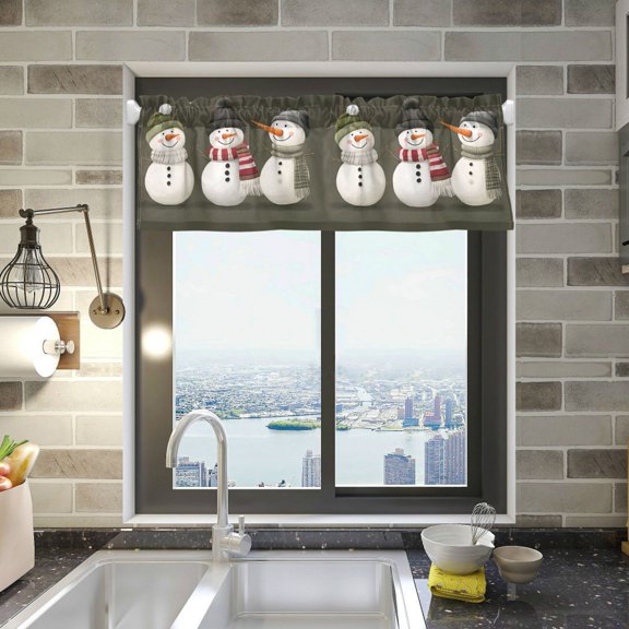 Yayeee Kitchen Valance Rod Pocket 54" x 18" Living Room Window Curtain, Gray Cute Snowmen
