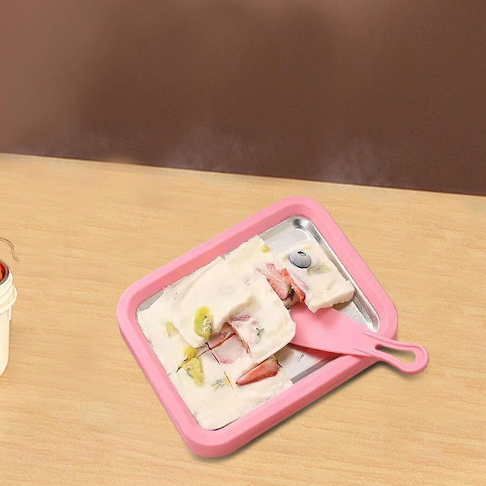 TISHITA Maker Ice Cream Homemade Tray Yogurt with 2 Spatulas Household Gelato Icecream Instant Cold Plate Pink