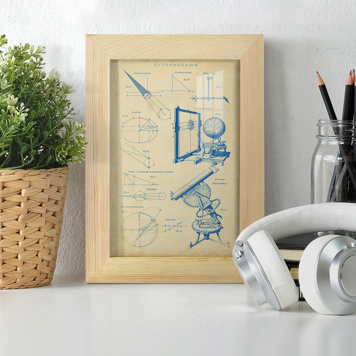 Vintage Astronomy II -Framed Print w/glass-Natural Wood