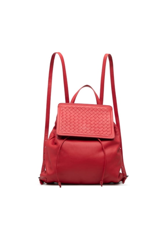 Pre-Owned Bottega Veneta Intrecciato Backpack, Red Leather, Women's (Good)