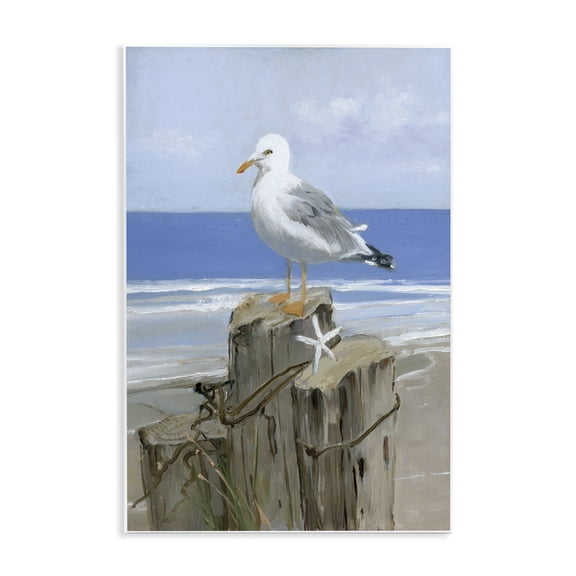 Stupell Industries Traditional Summer Seagull and Starfish Nautical Beach Post Wall Plaque Art, 10 x 15, by Sally Swatland