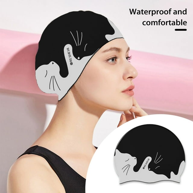 LJNYFDC Printed Swim Caps Cartoon Pattern Dry Hair Swim Caps Ears Protection Diving Hat Unisex Swimming Accessories Kids Silicone Waterproof Swimming Hat