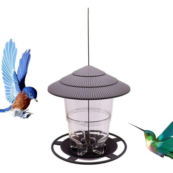 YSTIANN Collapsible Squirrel Proof Bird Feeder, Automatic Gravity Outdoor Hanging Feeder with Bottom Fill, 820ml Capacity (Grey) AZ78-6275