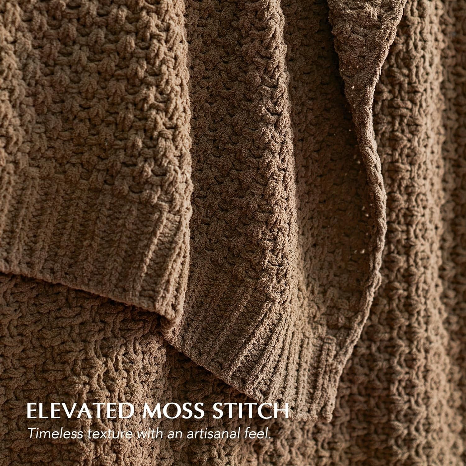 EVERGRACE Chunky Chenille Knit Throw Blanket for Couch, Soft Luxurious Moss Stitch Blankets for Bed, Cozy Decorative Farmhouse Knitted Throws for Sofa, Camel Brown, 60" x 80"
