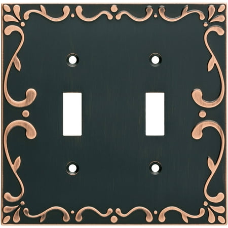 - Franklin Brass Classic Lace Double Switch Wall Plate in Bronze with Copper Highlights